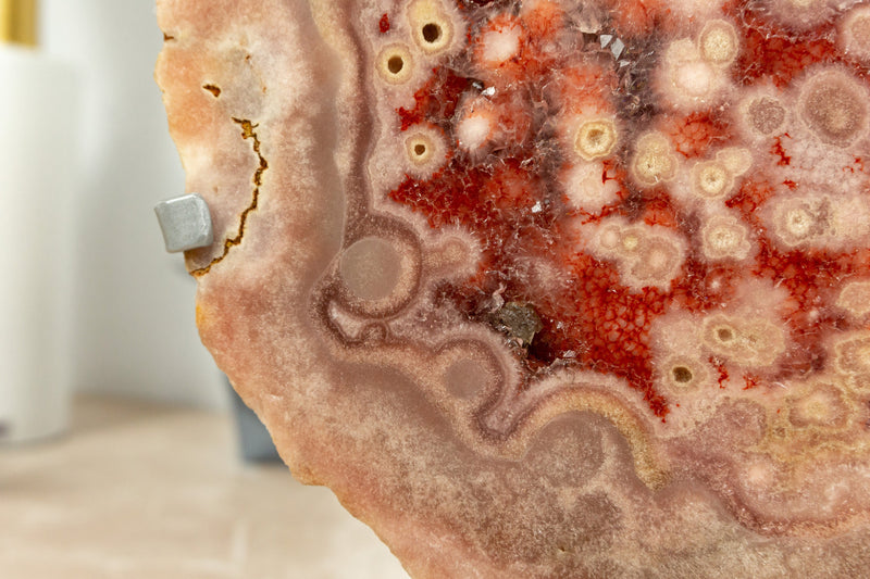 Rare Red & Pink Amethyst Geode Slab with Rose Amethyst Druzy