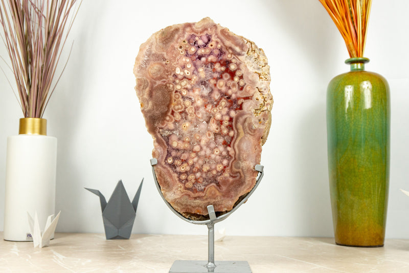 Doppelseitige rosa &amp; rote Amethyst-Geodenplatte mit seltenem AAA-Rose-Amethyst-Druzy