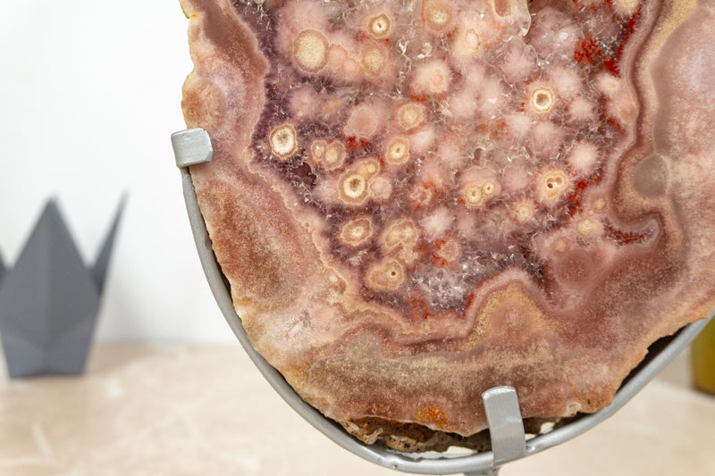 Doppelseitige rosa &amp; rote Amethyst-Geodenplatte mit seltenem AAA-Rose-Amethyst-Druzy
