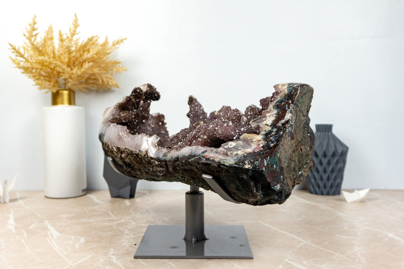 Rare Natural Amethyst Stalactite with Golden Goethite, Galaxy Druzy Amethyst