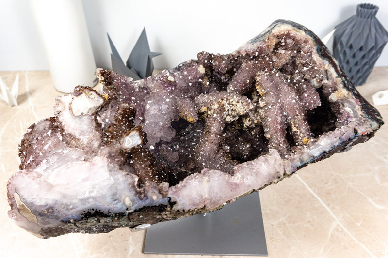 Rare Natural Amethyst Stalactite with Golden Goethite, Galaxy Druzy Amethyst