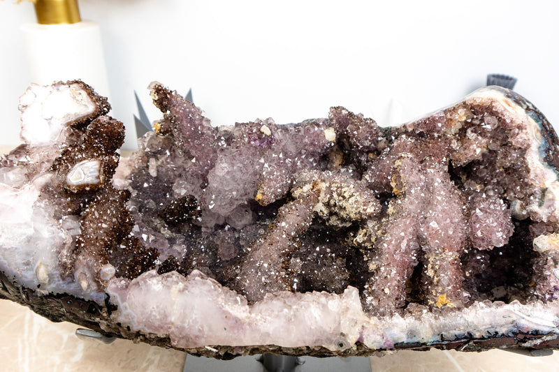 Rare Natural Amethyst Stalactite with Golden Goethite, Galaxy Druzy Amethyst