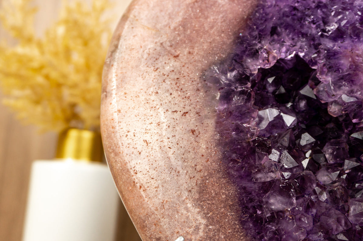 Large Pink Amethyst Heart w Pink and Deep Purple Amethyst Druzy | E2D