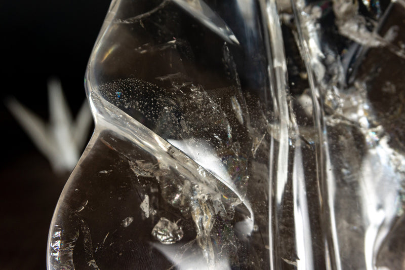 Leaf Sculpture on Natural Water-Clear Diamantina Crystal Quartz, 11.5In