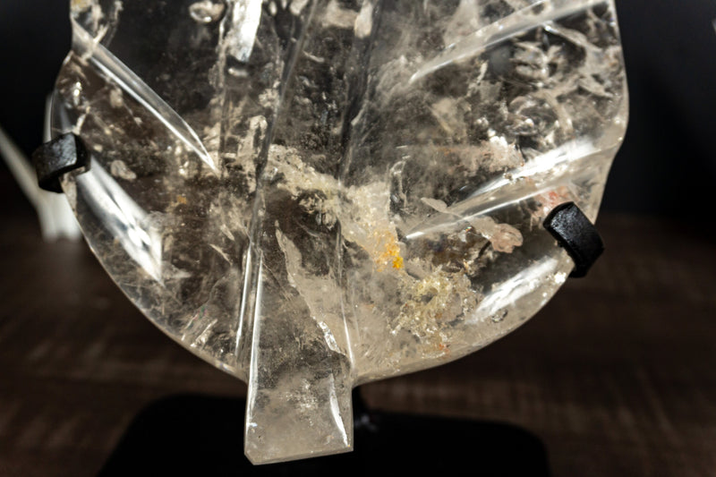 Leaf Sculpture on Natural Water-Clear Diamantina Crystal Quartz, 11.5In