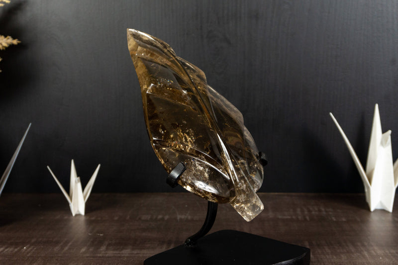 AAA Golden Honey Natural Citrine Leaf Sculpture, Real Citrine Hand Carved