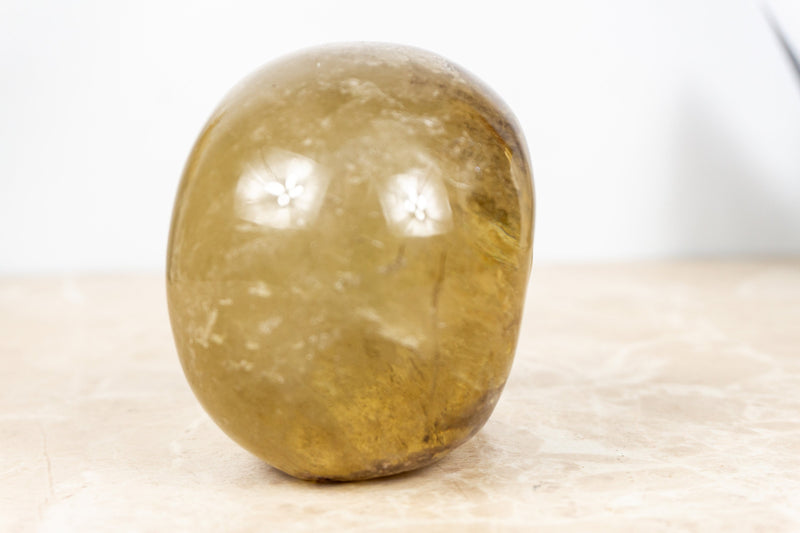 Natural Genuine Citrine Crystal Skull with Gem Green Tourmaline and Lodolite Inclusions