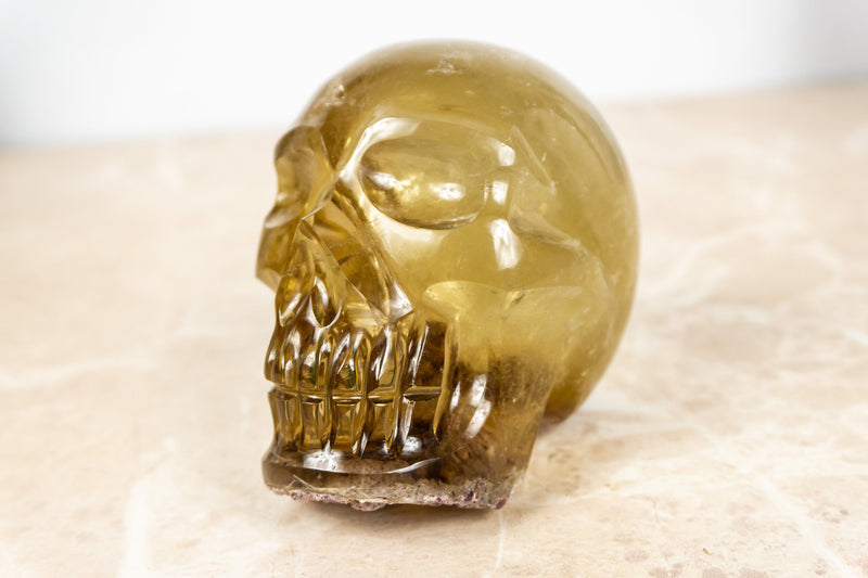 Natural Genuine Citrine Crystal Skull with Gem Green Tourmaline and Lodolite Inclusions