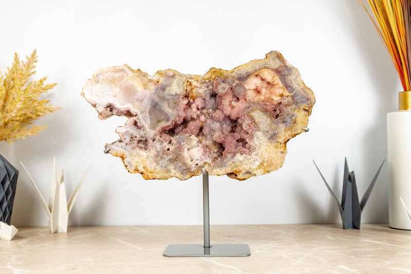 AAA Pink Amethyst Geode Slab with Deep Tone Pink Color