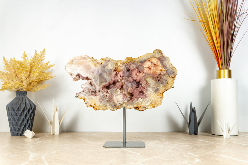 AAA Pink Amethyst Geode Slab with Deep Tone Pink Color