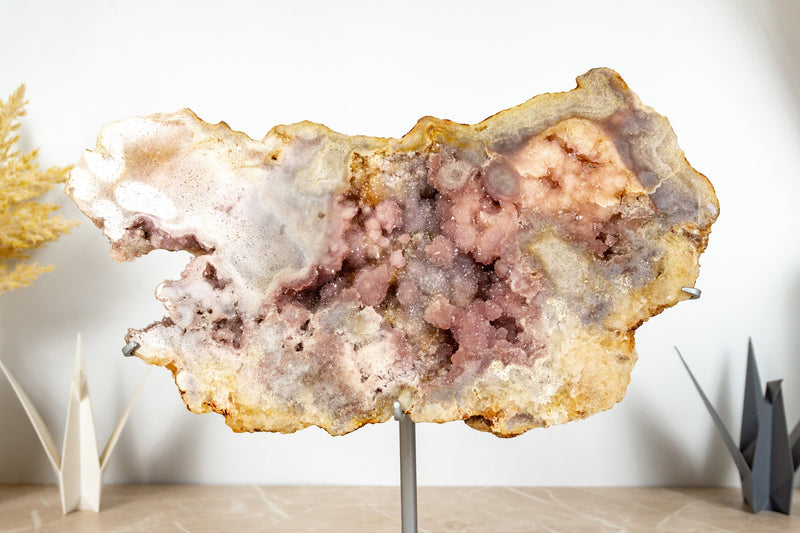 AAA Pink Amethyst Geode Slab with Deep Tone Pink Color