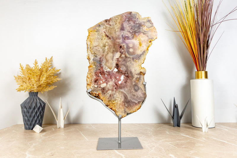 Double-Sided Pink Amethyst Geode with AAA Pink Amethyst Druzy on Stand