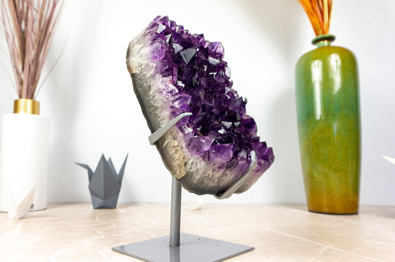 Natural Grape Jelly Amethyst Cluster on Stand, AAA Deep Purple Amethyst