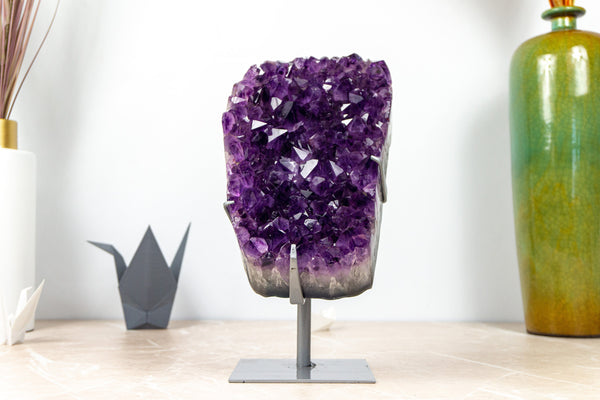 Natural Grape Jelly Amethyst Cluster on Stand, AAA Deep Purple Amethyst