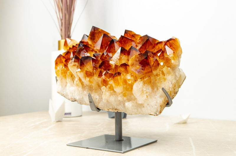 AAA-Citrin-Cluster, Super-Extra-Citrin-Quarz mit tieforangefarbenem Drusy, 9 kg – 20 lb