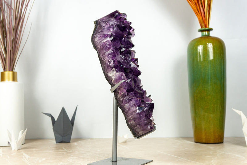 Tall Amethyst Cluster with Large Purple Amethyst Druzy on Stand