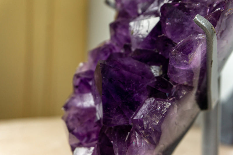 Tall Amethyst Cluster with Large Purple Amethyst Druzy on Stand