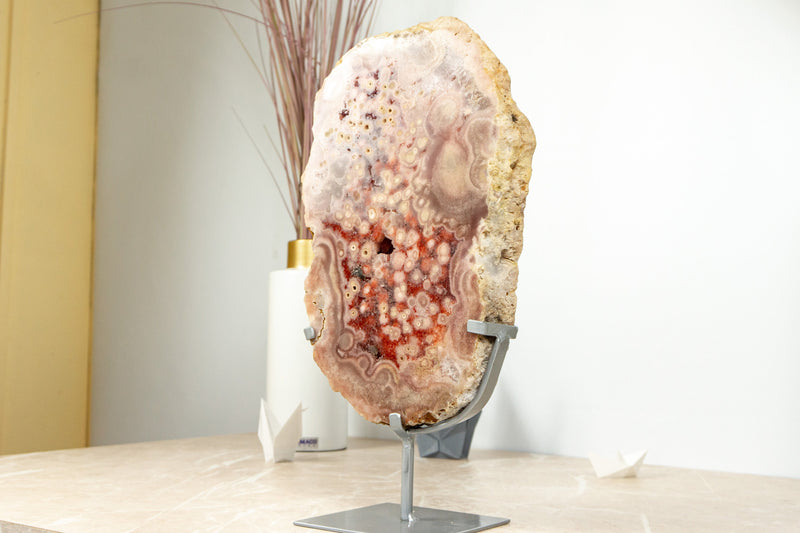 Rare Red & Pink Amethyst Geode Slab with Rose Amethyst Druzy