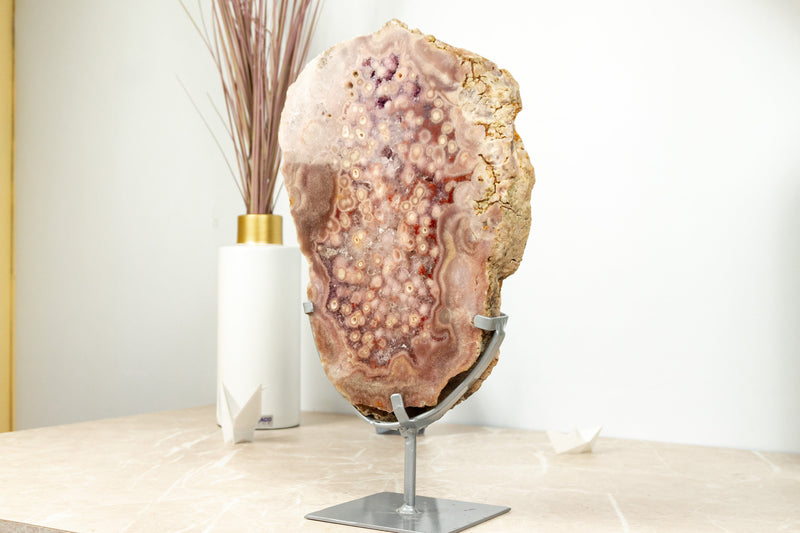 Doppelseitige rosa &amp; rote Amethyst-Geodenplatte mit seltenem AAA-Rose-Amethyst-Druzy