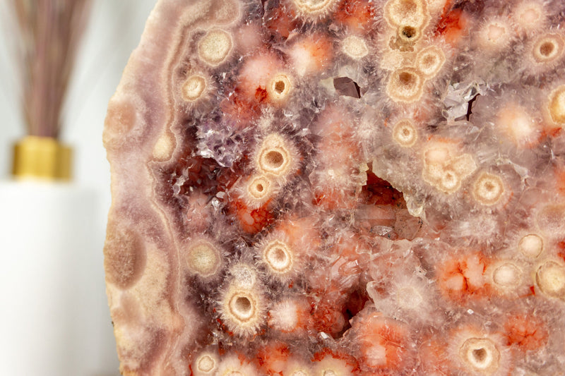 Doppelseitige rosa &amp; rote Amethyst-Geodenplatte mit seltenem AAA-Rose-Amethyst-Druzy