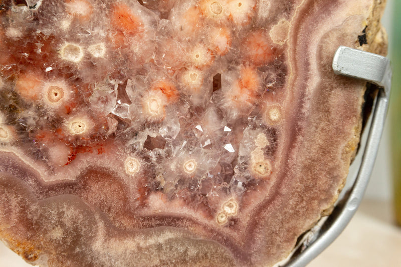 Doppelseitige rosa &amp; rote Amethyst-Geodenplatte mit seltenem AAA-Rose-Amethyst-Druzy