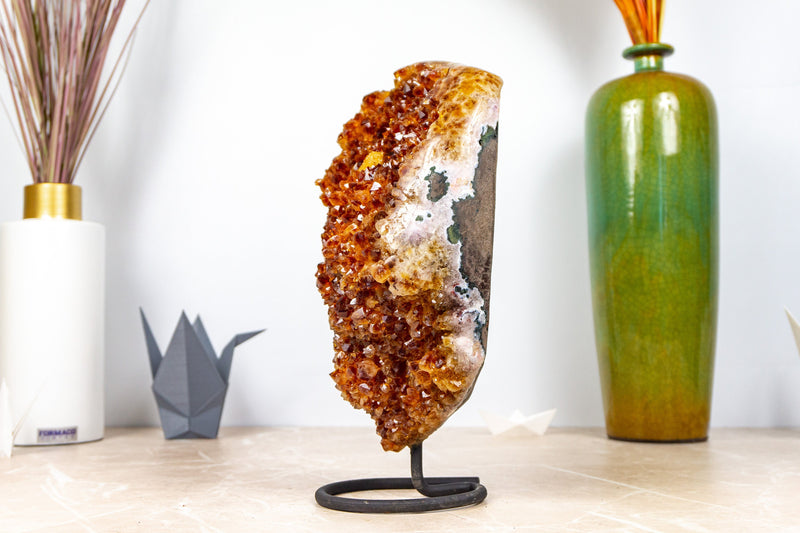 Deep Golden Orange Citrine Geode Cluster with Calcite covered by Galaxy Micro Crystals, Med Size 5.1 Kg - 11.2 lb - E2D Crystals & Minerals