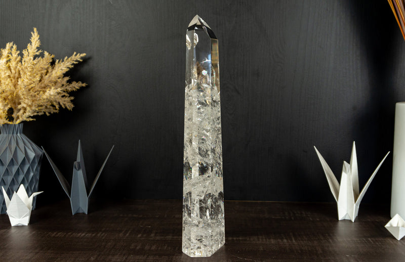 Water Clear Diamantina Crystal Quartz Obelisk Tower filled with Rainbows