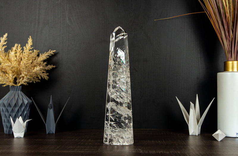 Water Clear Diamantina Crystal Quartz Obelisk Tower filled with Rainbows