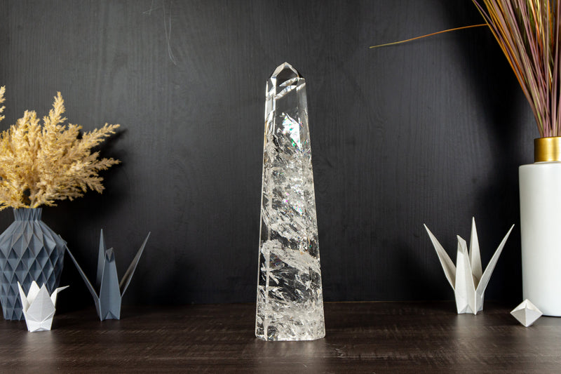 Water Clear Diamantina Crystal Quartz Obelisk Tower filled with Rainbows