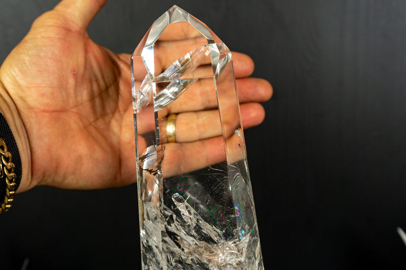 Water Clear Diamantina Crystal Quartz Obelisk Tower filled with Rainbows