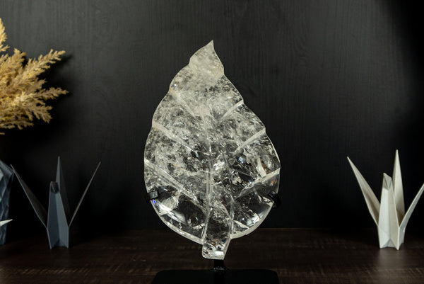Echtes Diamantina-Quarzblatt, handgeschnitzte Kristallkunst