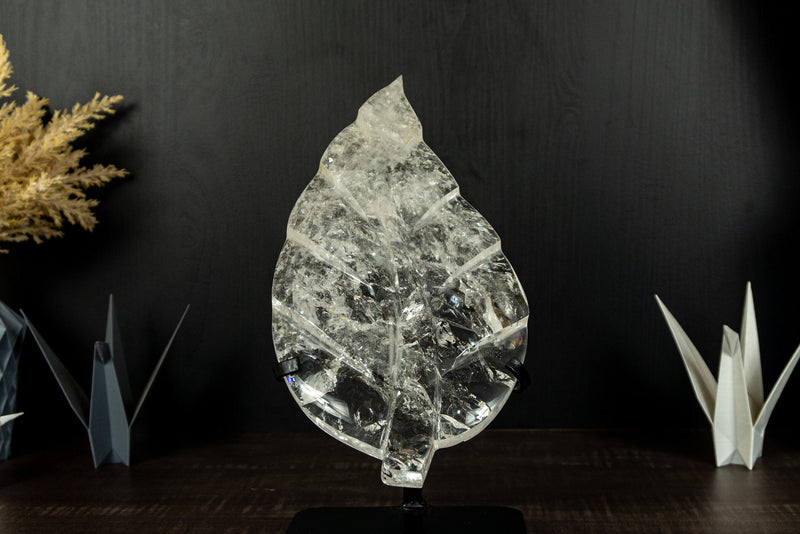 Genuine Diamantina Quartz Leaf, Hand Carved Crystal Art