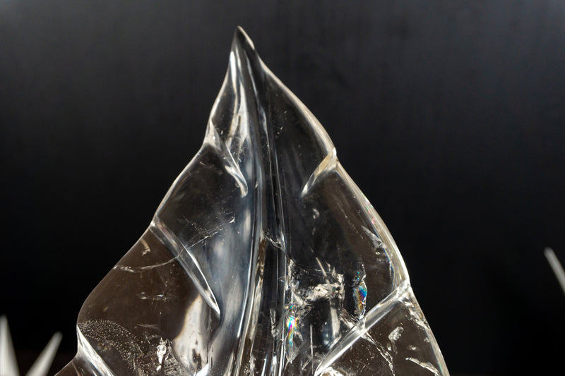 Leaf Sculpture on Natural Water-Clear Diamantina Crystal Quartz, 11.5In