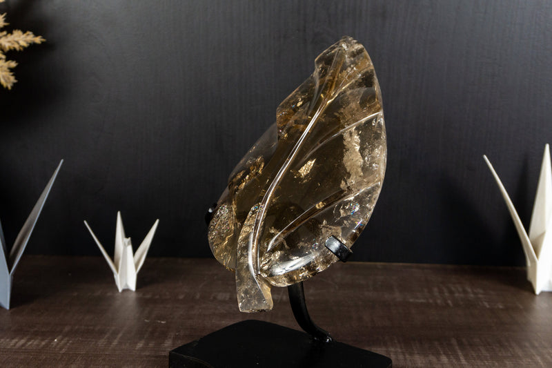 AAA Golden Honey Natural Citrine Leaf Sculpture, Real Citrine Hand Carved