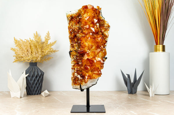 Natural Dark Orange Citrine Flower Cluster with AAA Citrine Crystal Druzy