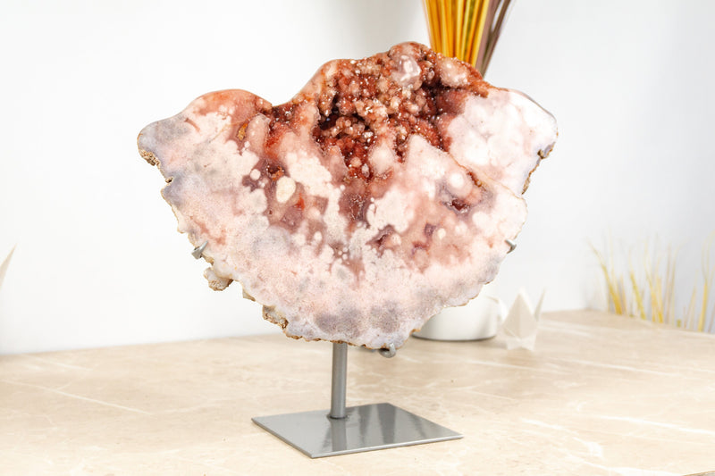 Pink Amethyst with Red Sparkly Druzy Geode on Stand, Natural, AAA - 4.1 Kg - 8.9 lb