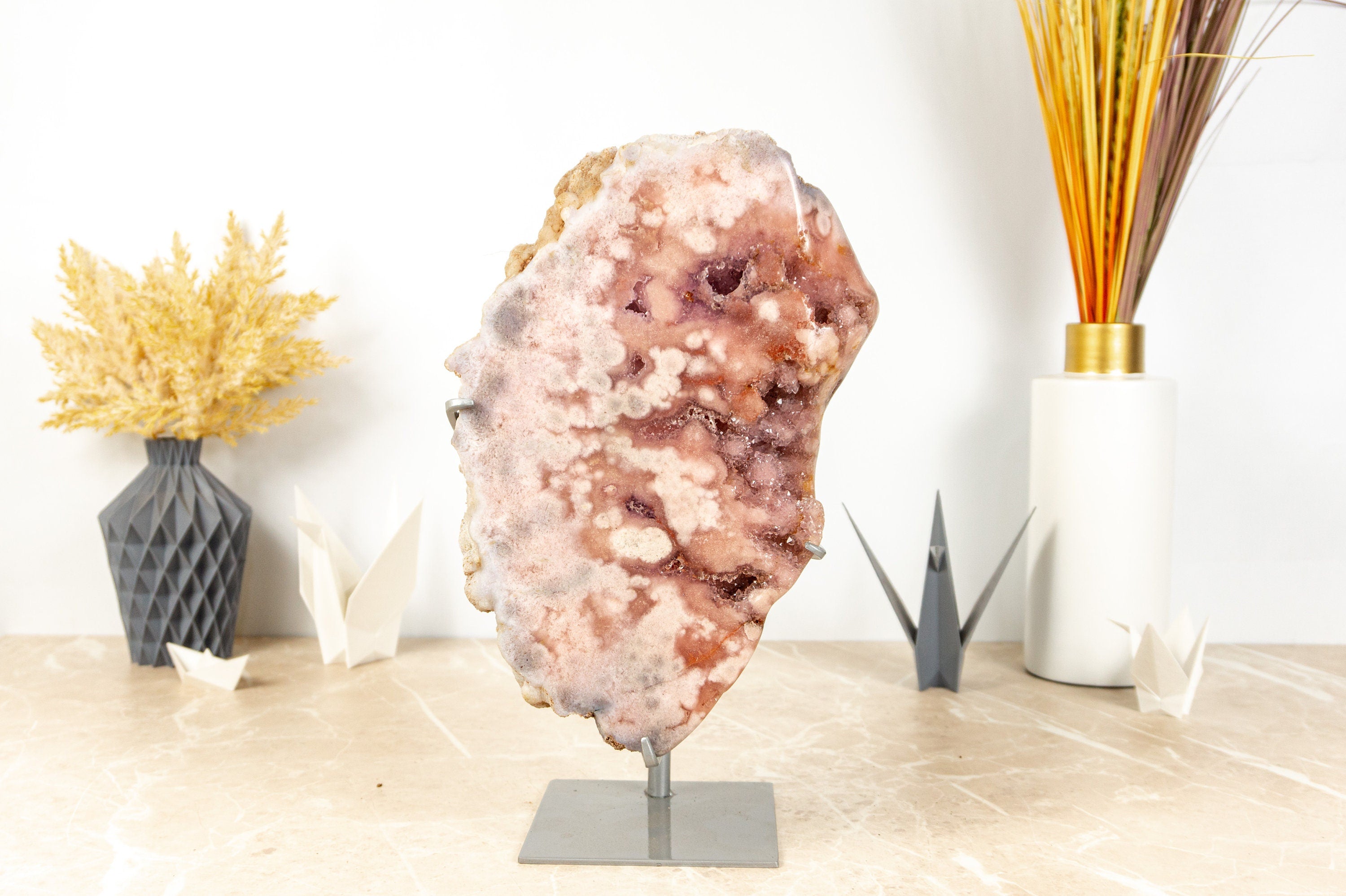 Pink Amethyst Geode, Natural Rose Amethyst Geode Slab with Druzy - 6.2