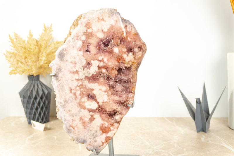 Pink Amethyst Geode, Natural Rose Amethyst Geode Slab with Druzy - 6.2 Kg - 13.7 lb