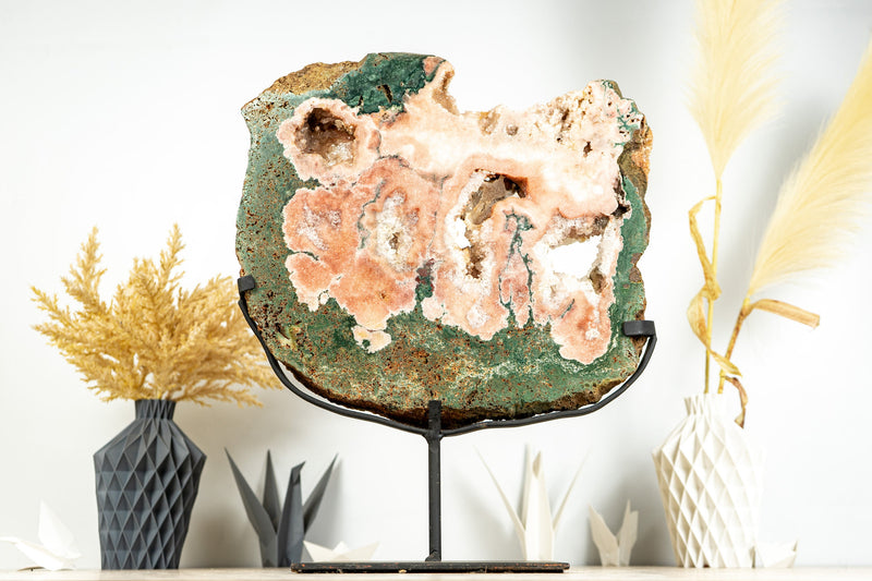 Rare Pink Amethyst with Green Jasper Geode Slab and Pink Druzy - High Quality, 6.7 Kg - 14.8 lb