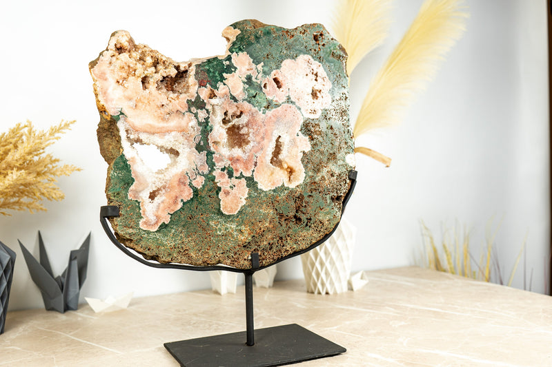 Rare Pink Amethyst with Green Jasper Geode Slab and Pink Druzy - High Quality, 6.7 Kg - 14.8 lb