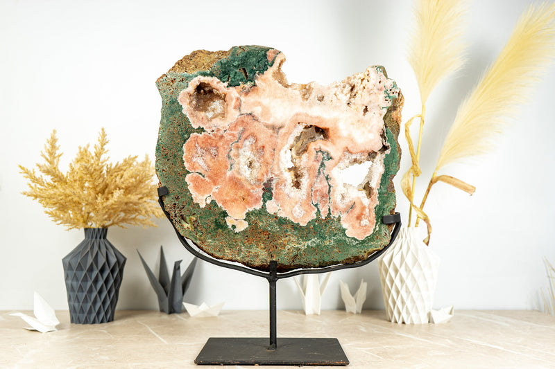 Rare Pink Amethyst with Green Jasper Geode Slab and Pink Druzy - High Quality, 6.7 Kg - 14.8 lb