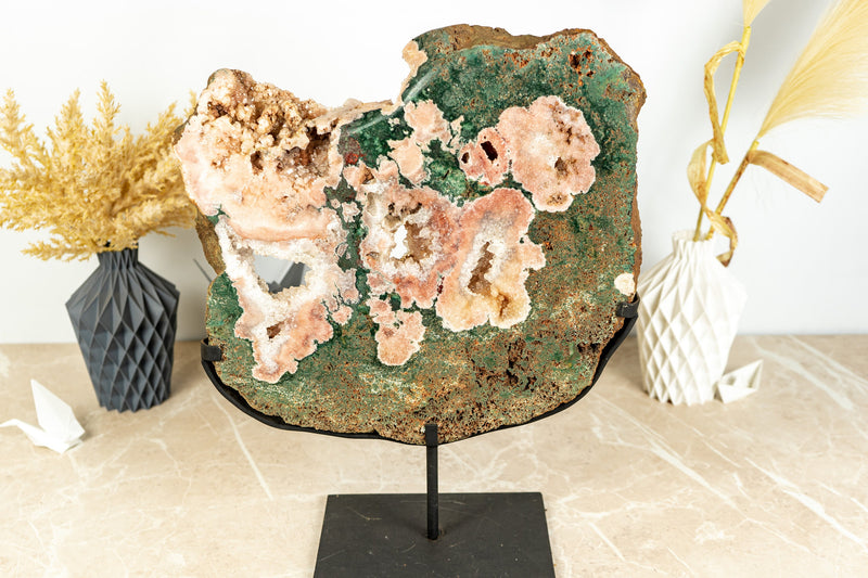 Rare Pink Amethyst with Green Jasper Geode Slab and Pink Druzy - High Quality, 6.7 Kg - 14.8 lb