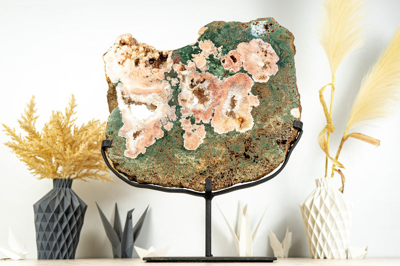 Rare Pink Amethyst with Green Jasper Geode Slab and Pink Druzy - High Quality, 6.7 Kg - 14.8 lb