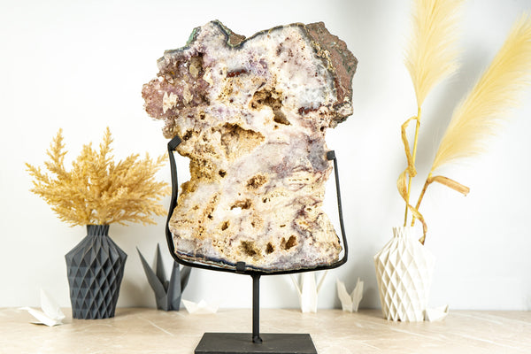 Rare Pink Amethyst Geode Slab with Double-Terminated Calcite and Pink Druzy - 6.7 Kg - 14.7 lb