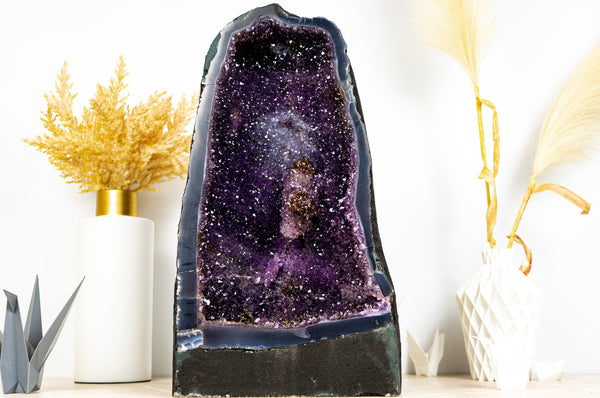 Galaxy Amethyst Geode Cathedral with Rare Golden Goethite Flower Rosette, Natural 21 Kg - 45.5 lb