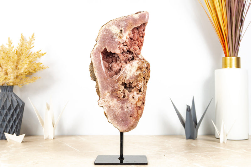 Pink and Red Amethyst Geode on Stand with Shiny Pink Druzy,