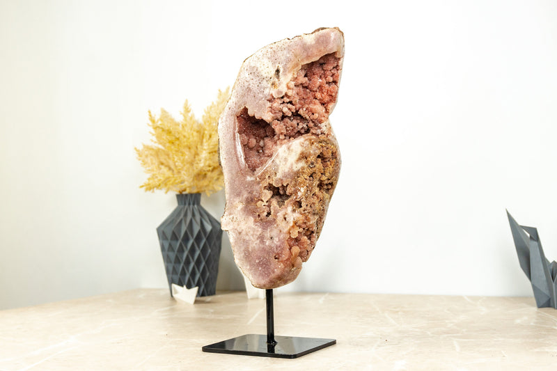 Pink and Red Amethyst Geode on Stand with Shiny Pink Druzy,