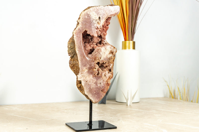 Pink and Red Amethyst Geode on Stand with Shiny Pink Druzy,