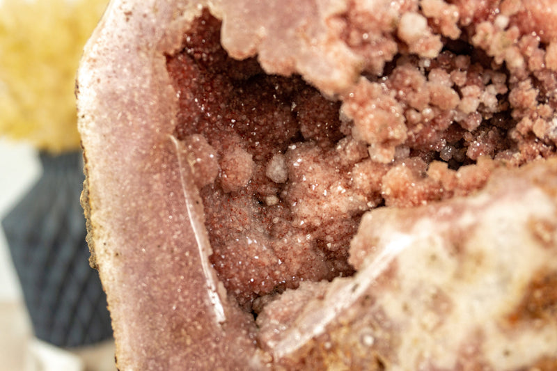 Pink and Red Amethyst Geode on Stand with Shiny Pink Druzy,