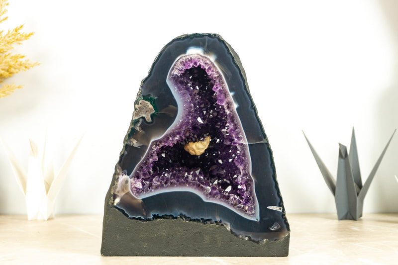 Pair of Rare Bookmatching Deep Purple Amethyst with White and Blue Banded Agate Geodes - 13 Kg - 28 lb